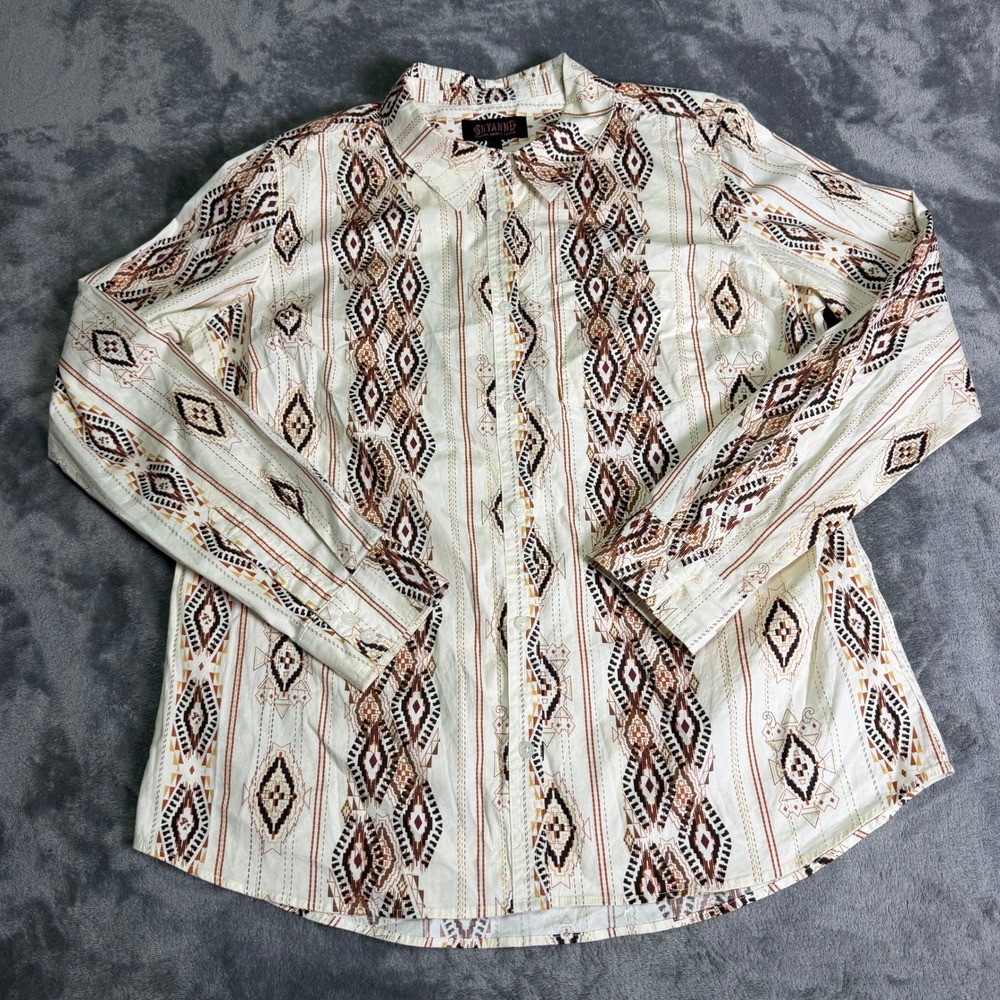 Shyanne Womens XL Southwestern Geometric Print Button Down Western Shirt Brown